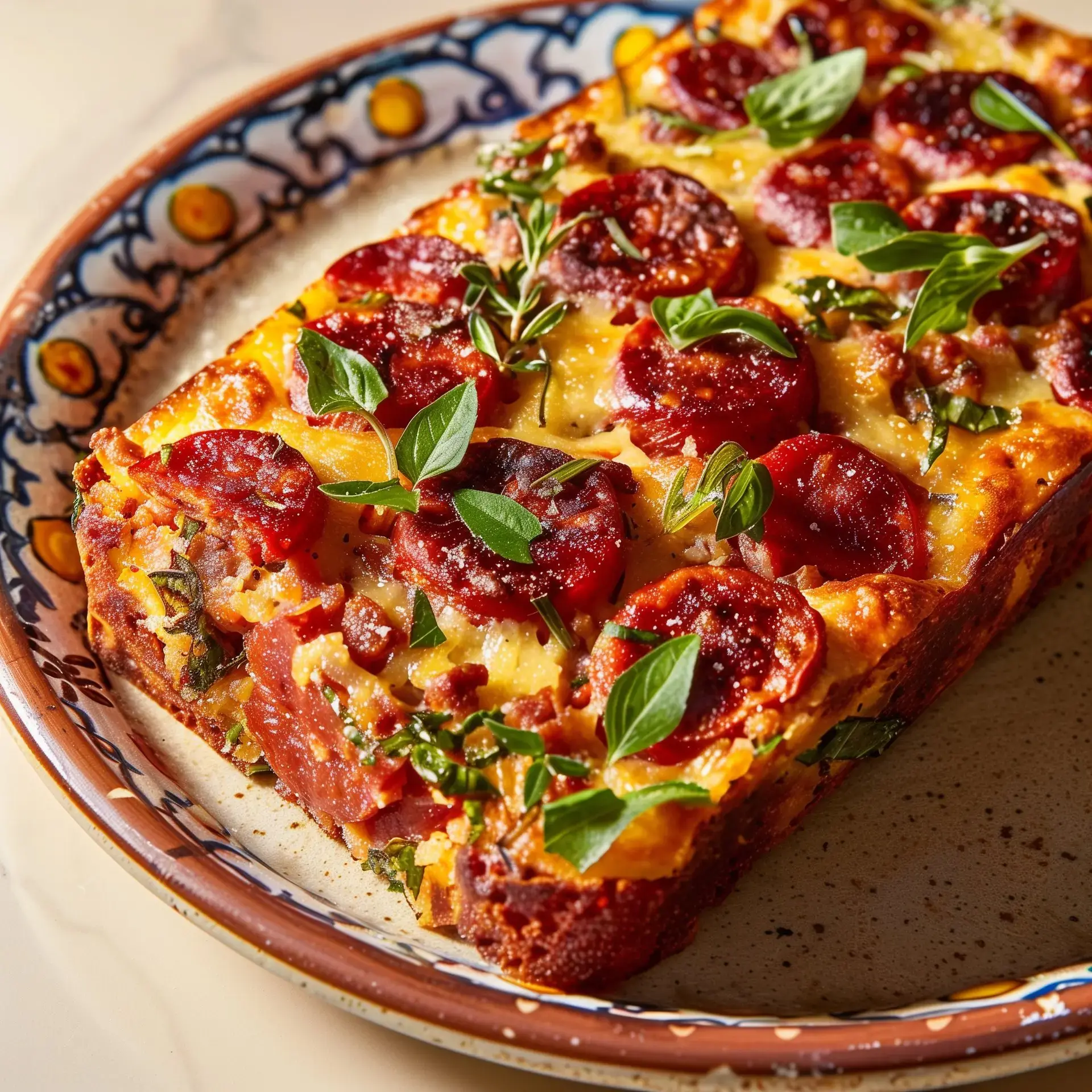 Plat garni de chorizo, fromage et herbes fraîches, dans une assiette chic.
