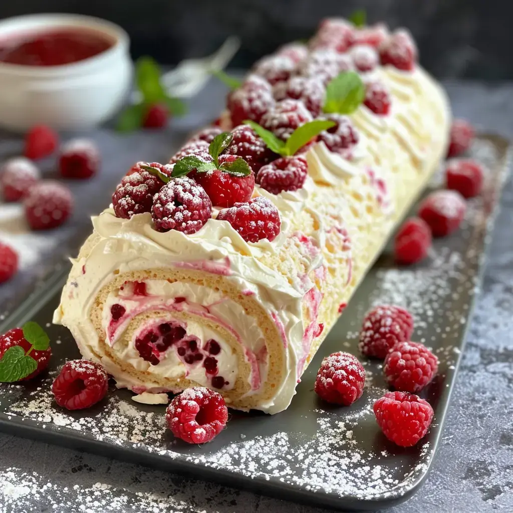 Délice roulé mascarpone et framboises