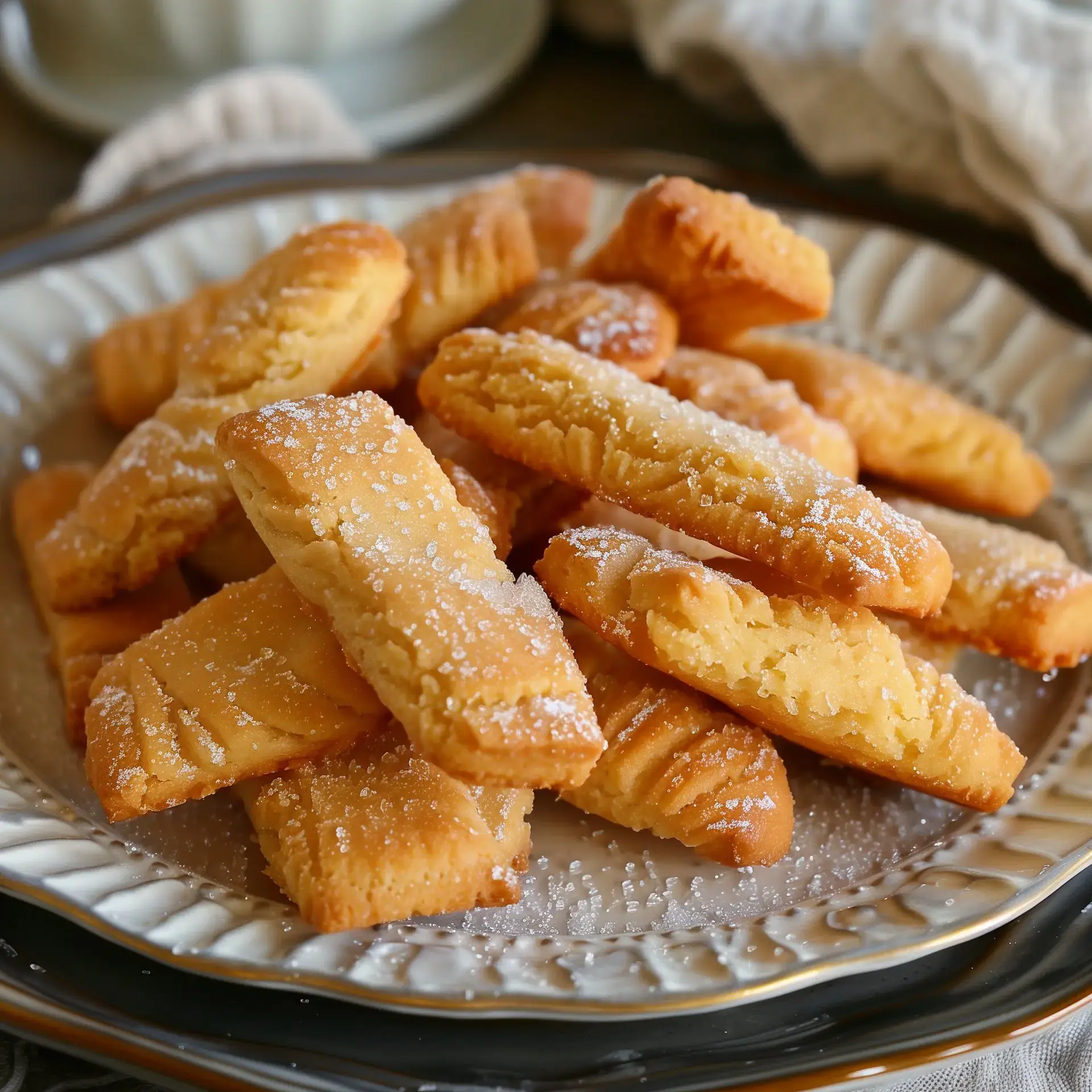 Des biscuits dorés et sucrés joliment disposés sur un plateau.