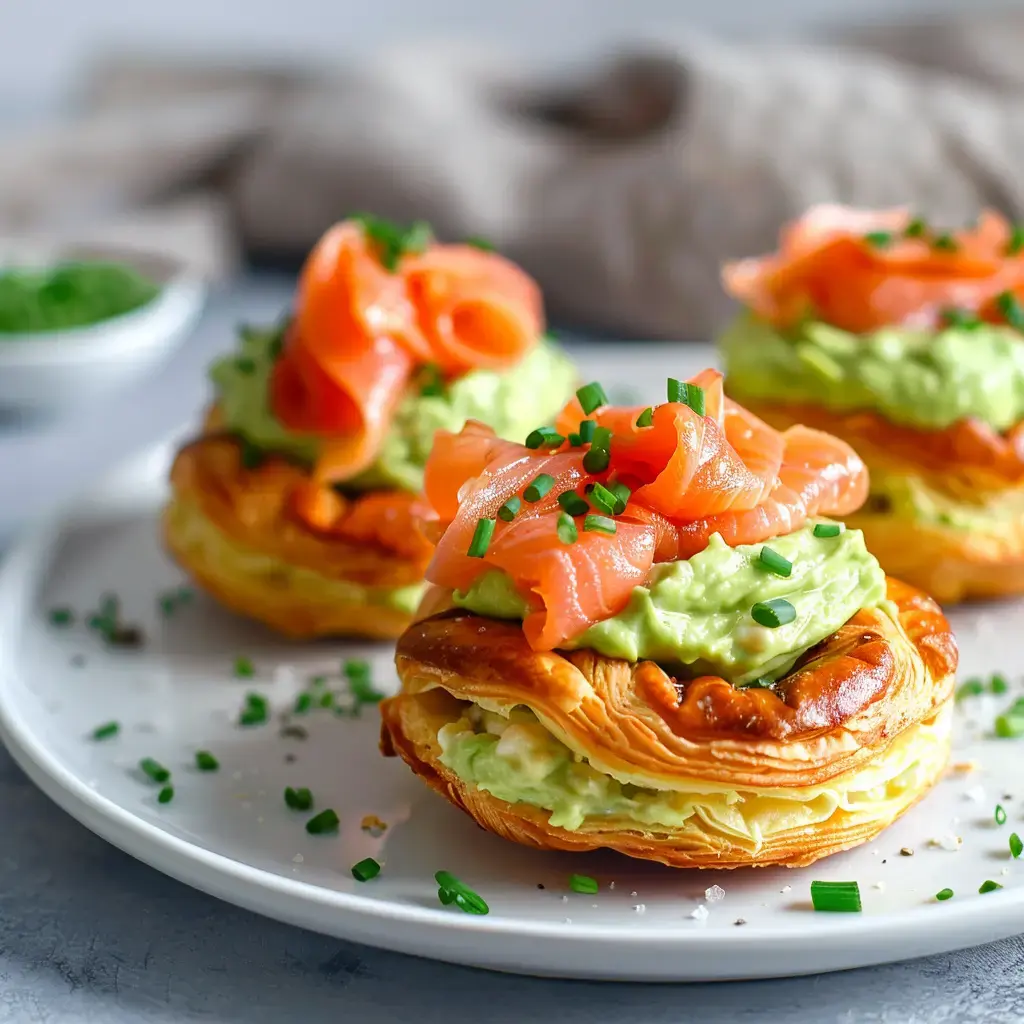 Des bouchées croustillantes remplies de crème d'avocat et décorées de saumon fumé, parfaites pour les apéros.