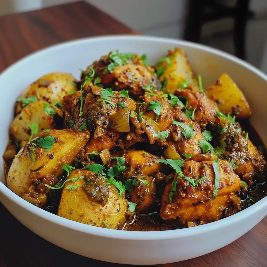 Poulet aromatique aux légumes créoles et herbes fraîches.