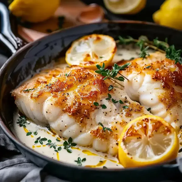 Filets de poisson délicatement cuits, parsemés de tranches de citron et d'herbes, baignés dans une sauce gourmande.