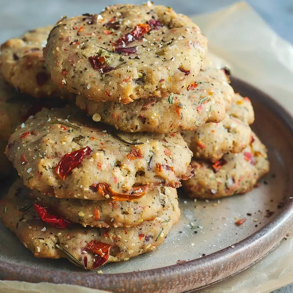 Sablés salés aux tomates confites et herbes de Provence présentés sur une assiette traditionnelle
