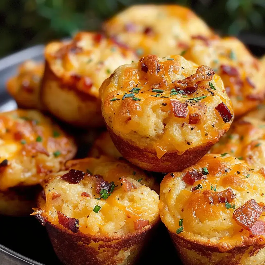 Mini muffins dorés au Comté et lardons, parsemés de ciboulette fraîche