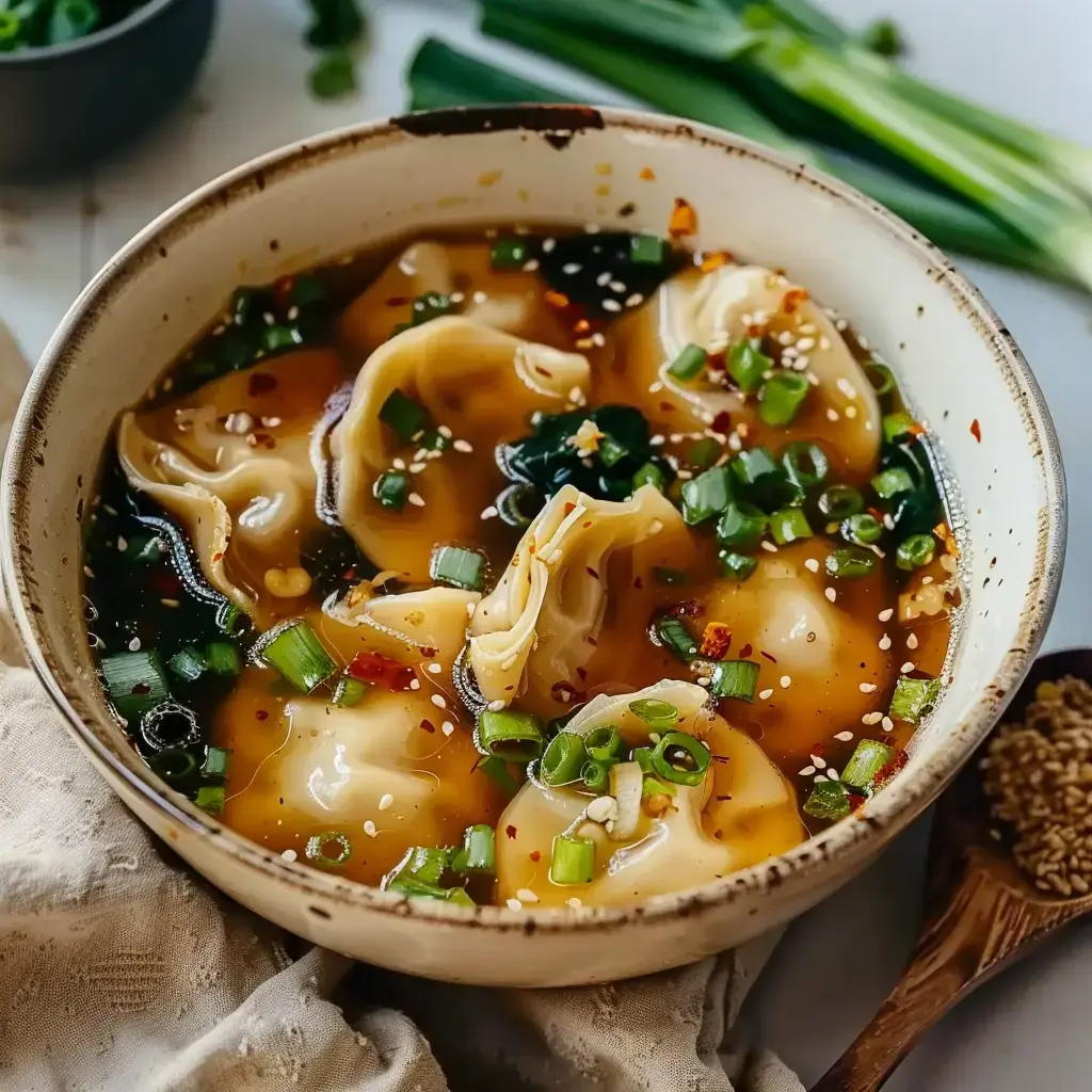 Un bol de soupe aux ravioles du Dauphiné dans un bouillon parfumé, garni de fines herbes et champignons