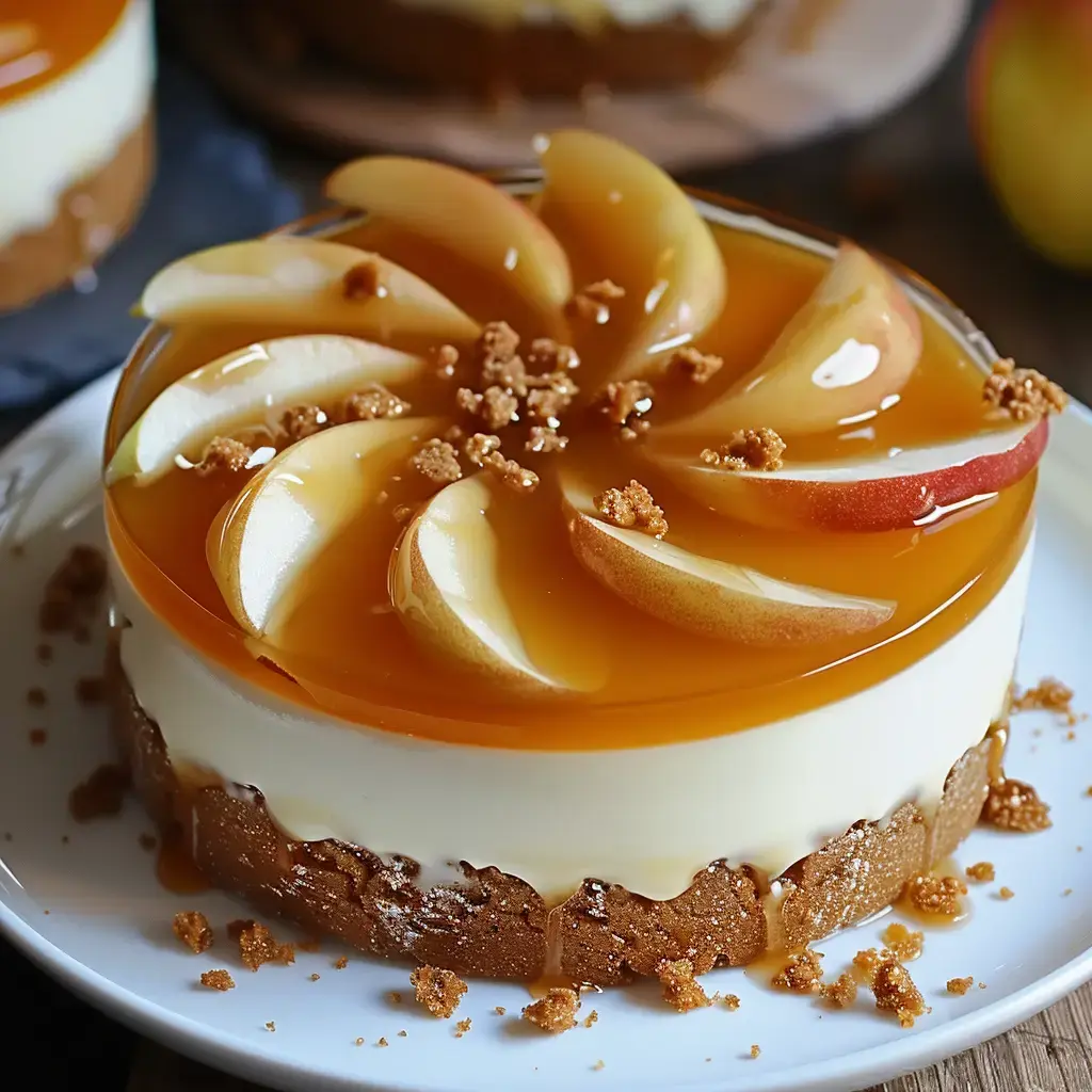 Entremets aux pommes avec nappage caramel et éclats de biscuits Bastogne