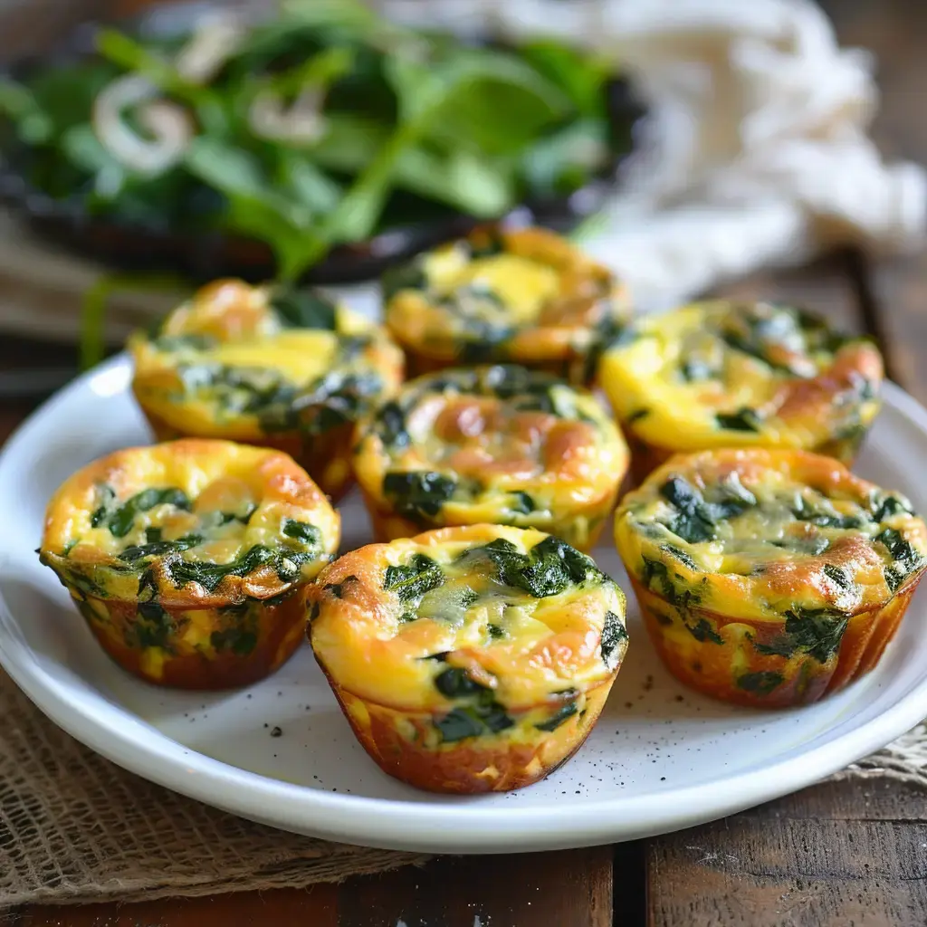 Mini-quiches aux épinards dorées servies avec une salade verte fraîche
