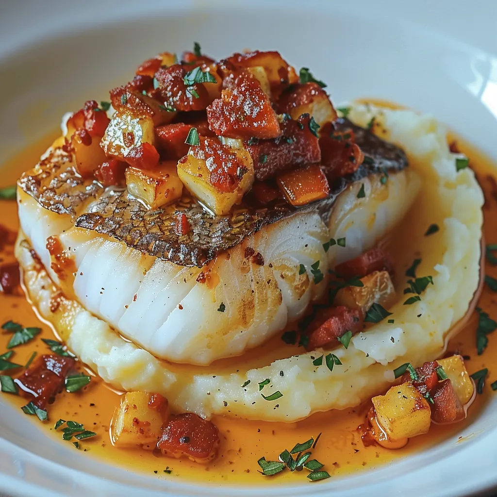 Cabillaud à la Crème de Chorizo et sa Purée Maison