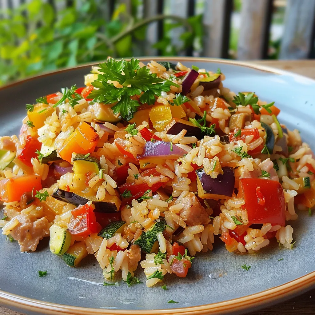 Gratin méditerranéen de riz aux légumes