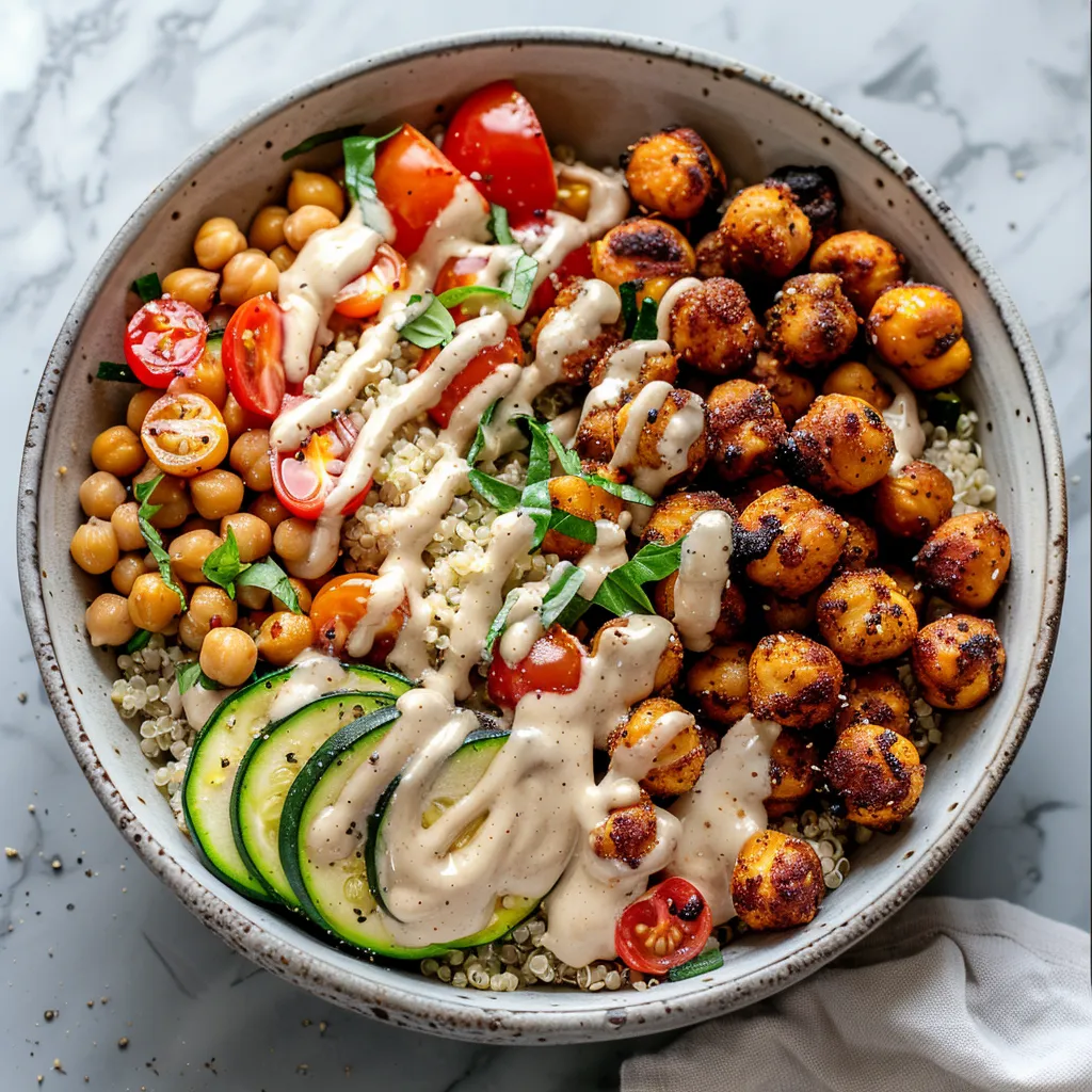 Bol Végétarien aux Pois Chiches Rôtis et Légumes Méditerranéens