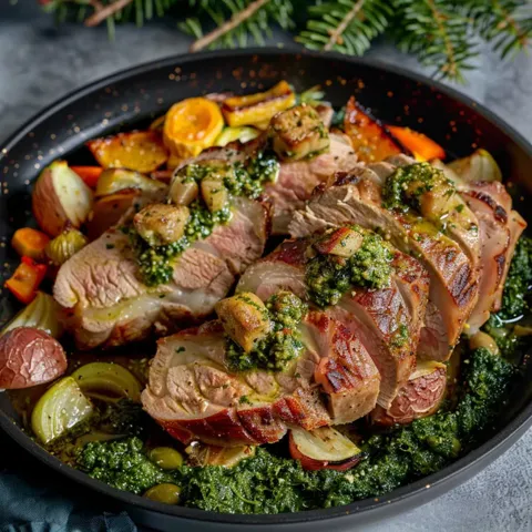 Agneau rôti au pesto de pistaches