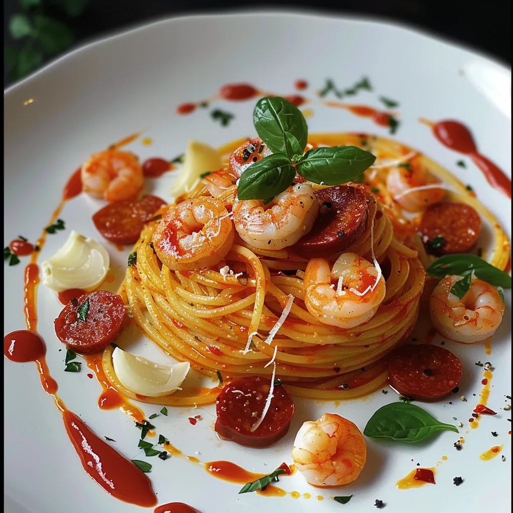Tagliatelles à la Crème de Poivron et Fruits de Mer