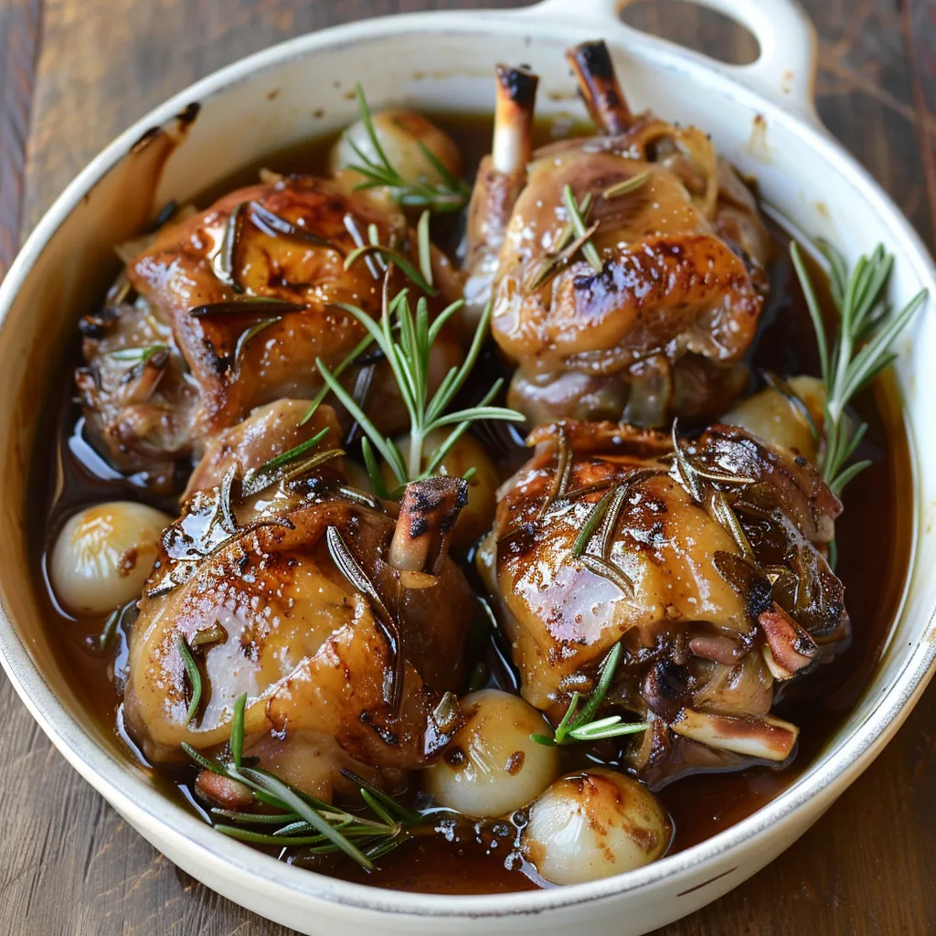 Lapin confit au vinaigre balsamique et romarin