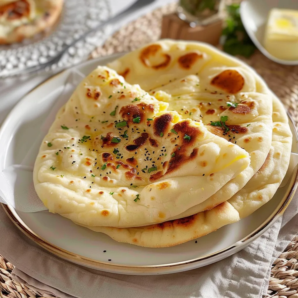 Naans au fromage dorés et gonflés