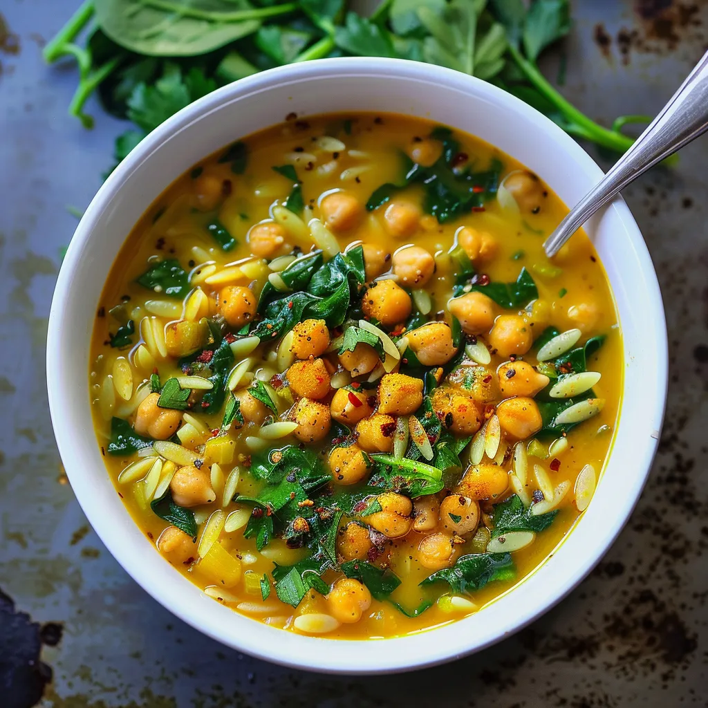 Soupe dorée aux pois chiches et épinards