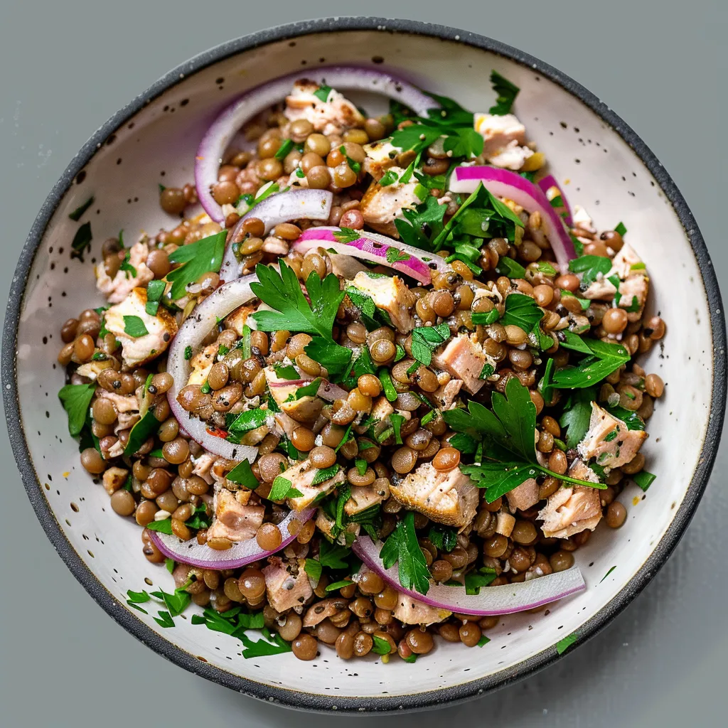 Salade de lentilles au thon et vinaigrette citronnée
