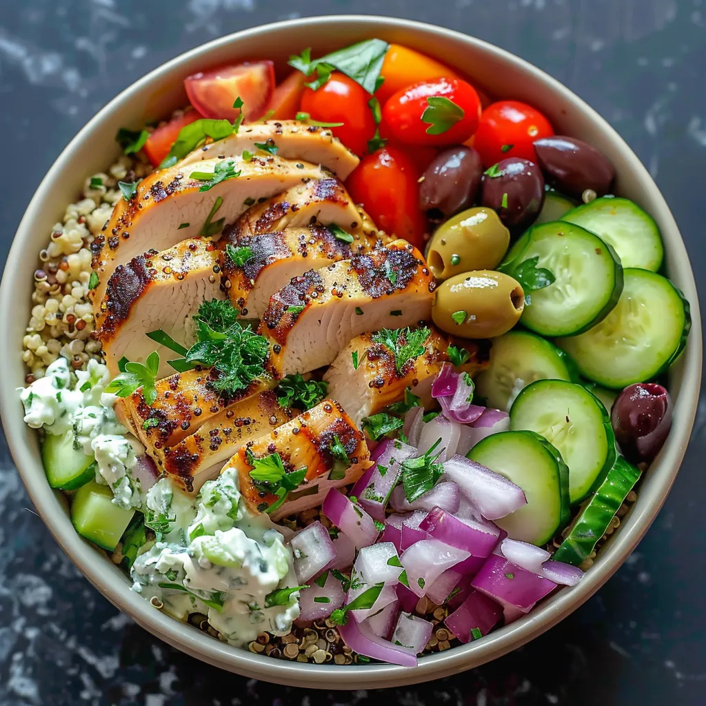 Bowl méditerranéen au quinoa et poulet