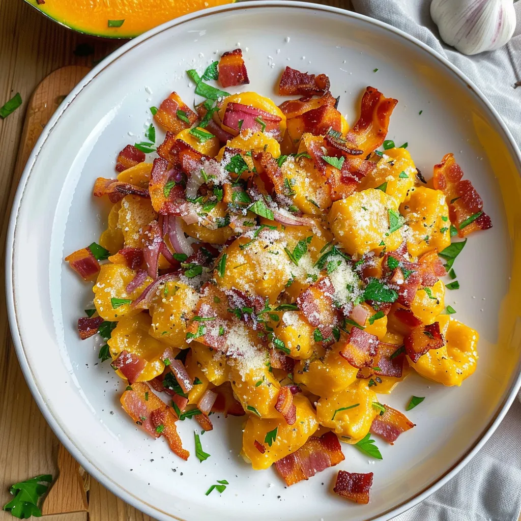 Gnocchis à la crème de potimarron et lardons croustillants | Recette automnale