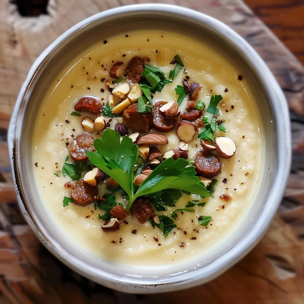 Velouté de chou-fleur au chorizo et noisettes du terroir