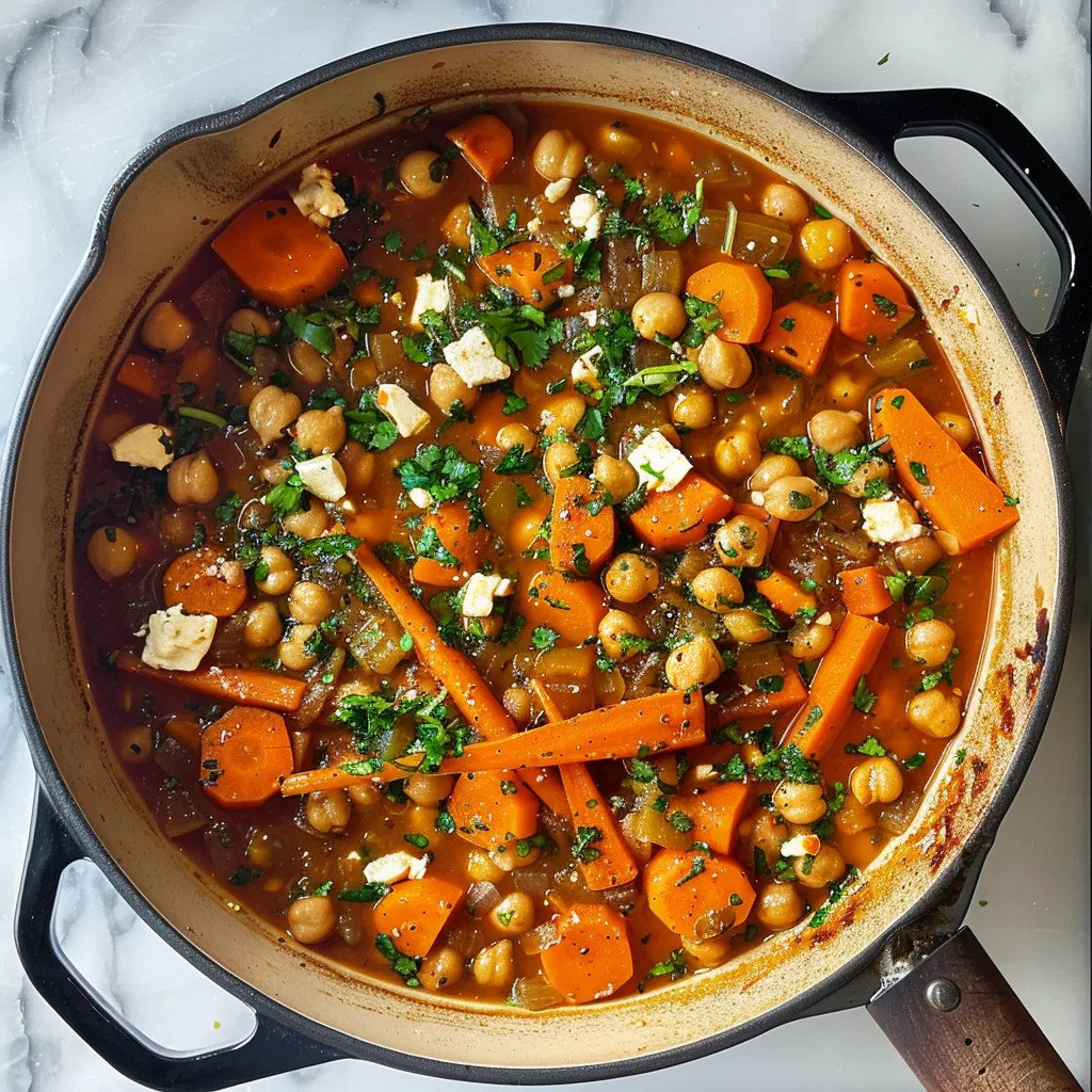 Ragoût de pois chiches aux carottes avec feta marinée