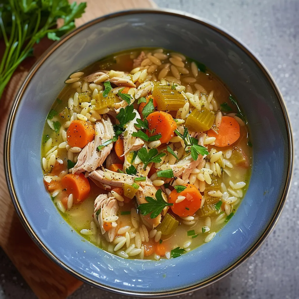 Soupe poulet orzo aux légumes