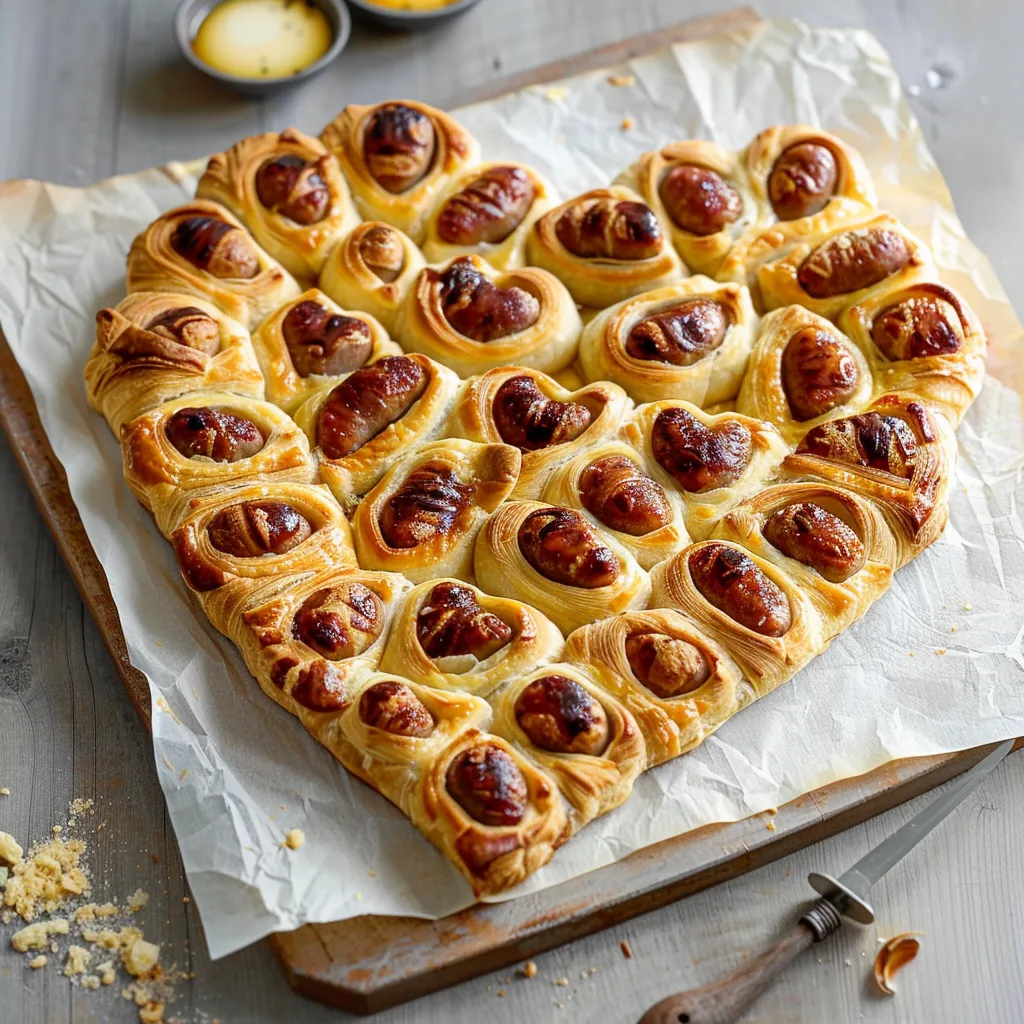 Feuilleté en Forme de Cœur aux Saucisses