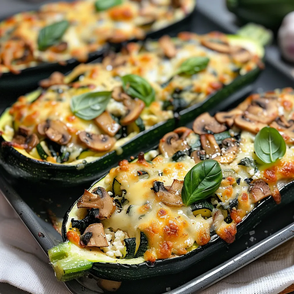 Courgettes farcies à la ricotta, un repas délicieux et nutritif avec une garniture fromagée.