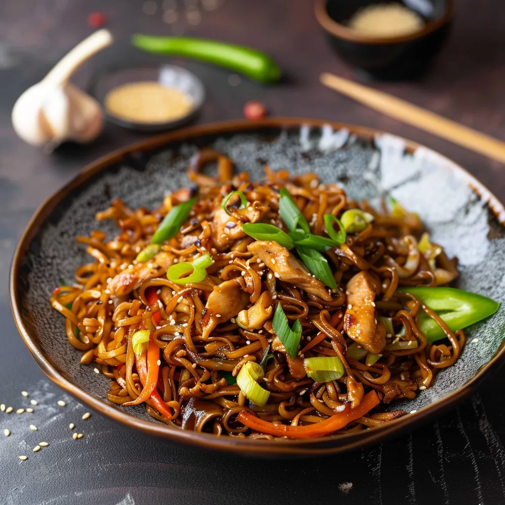 Pâtes Sautées au Poulet à l'Asiatique