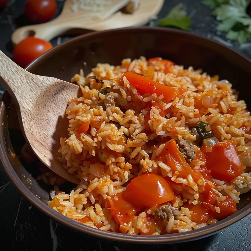 Riz à la Viande et Tomates - Recette Familiale