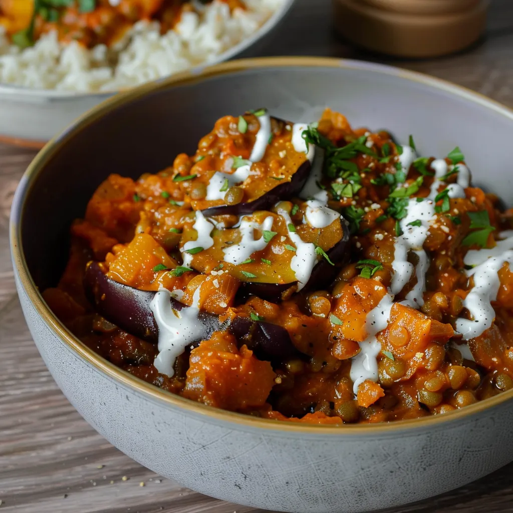 Curry Onctueux d'Aubergines aux Lentilles Corail