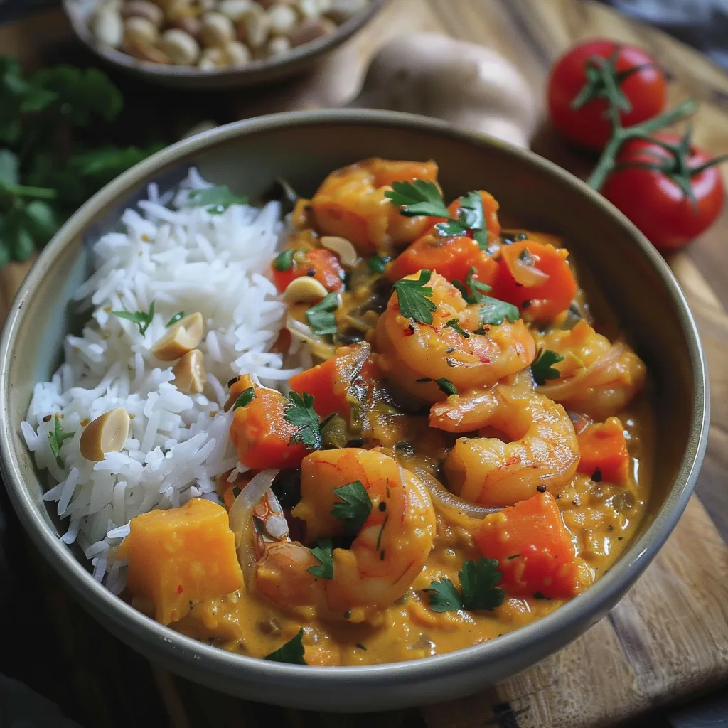 Crémeux aux crevettes et coco avec patate douce
