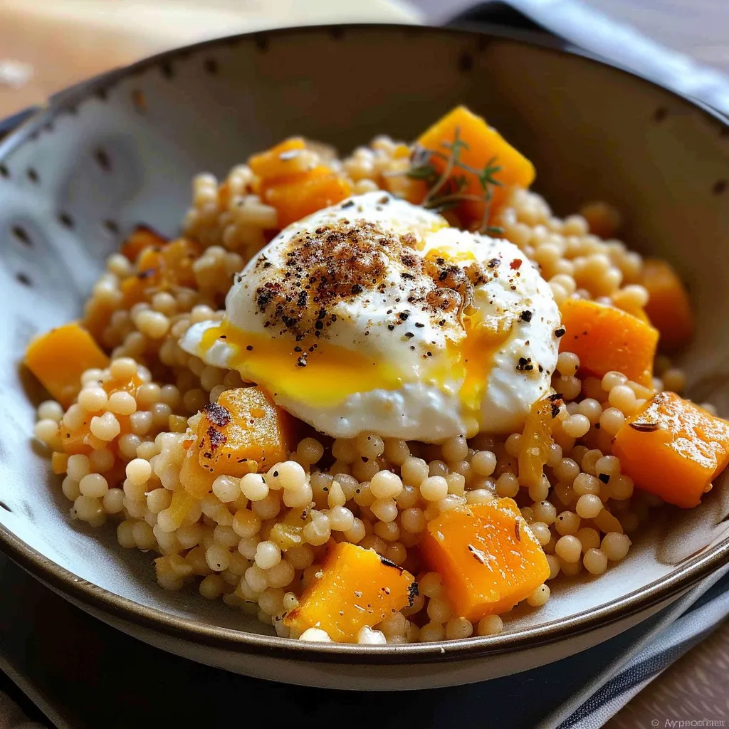 Couscous perlé et butternut avec burrata onctueuse