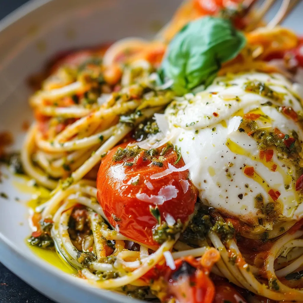 Spaghetti à la Burrata et Tomates Rôties