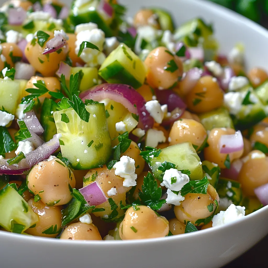Pois chiches, concombre et feta en salade