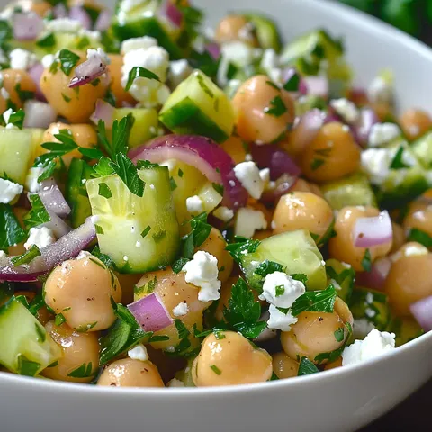 Pois chiches, concombre et feta en salade