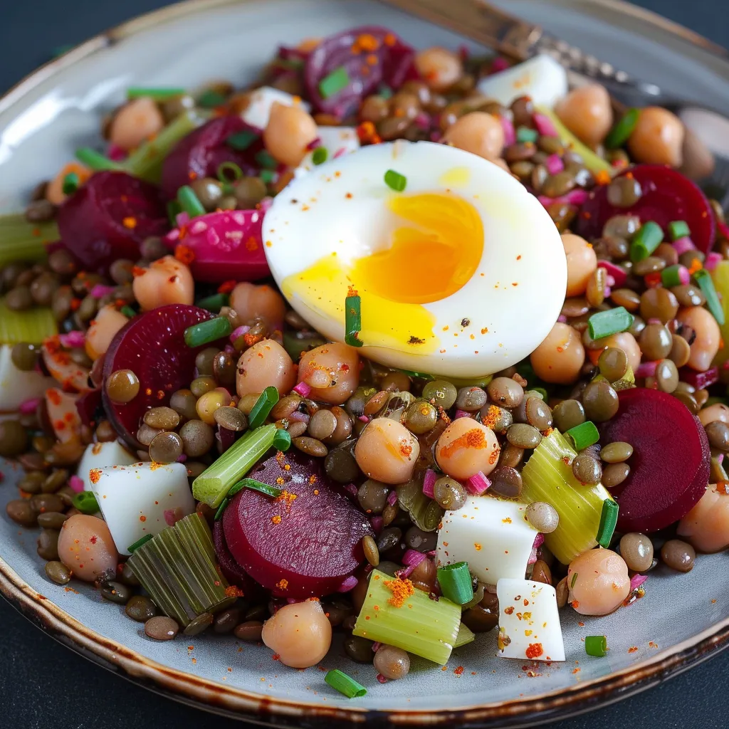 Lentilles, pois chiches et betteraves frais