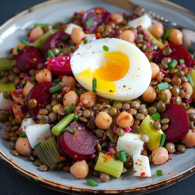 Lentilles, pois chiches et betteraves frais