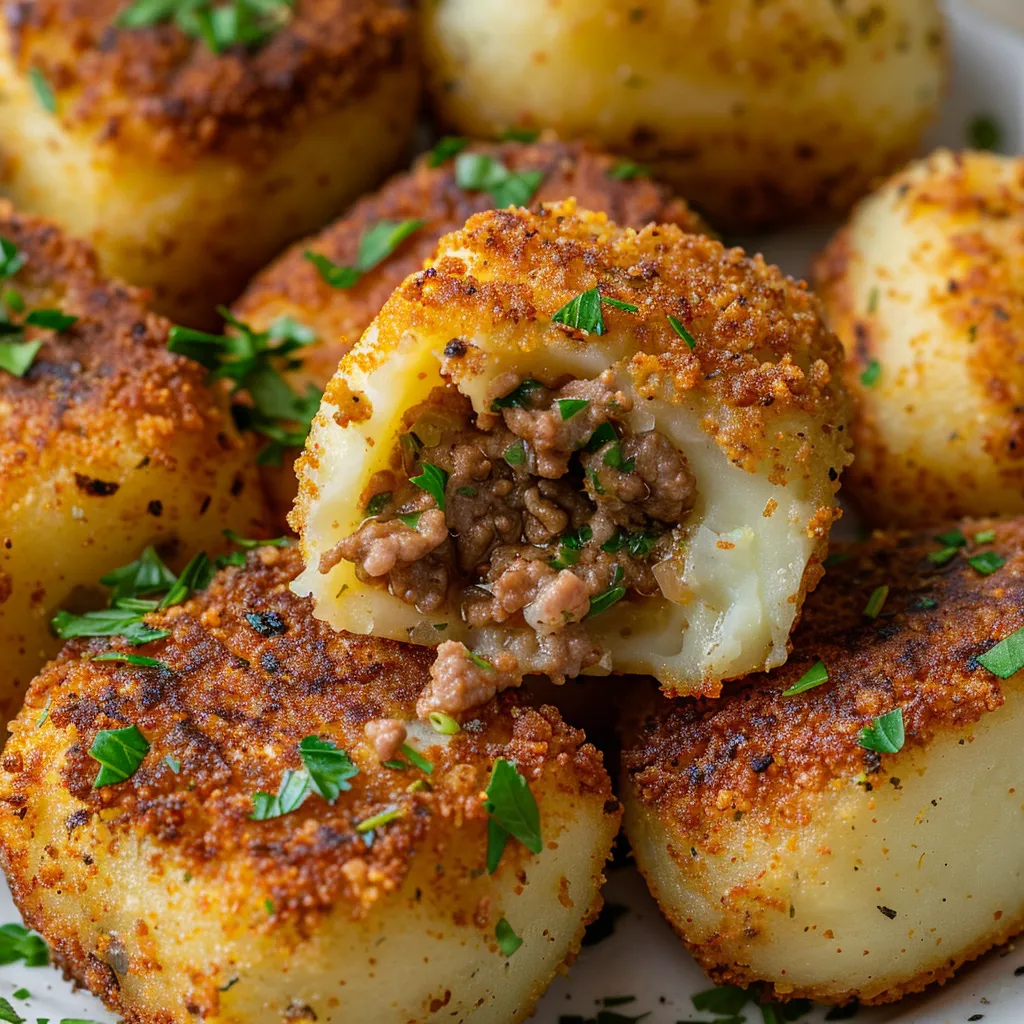 Délicieuses croquettes de pommes de terre farcies à la viande