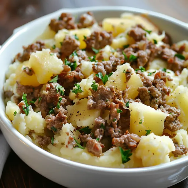 Pommes de terre et viande hachée gratinées