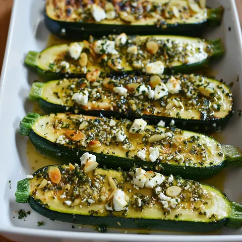 Courgettes amandes feta basilic rôties