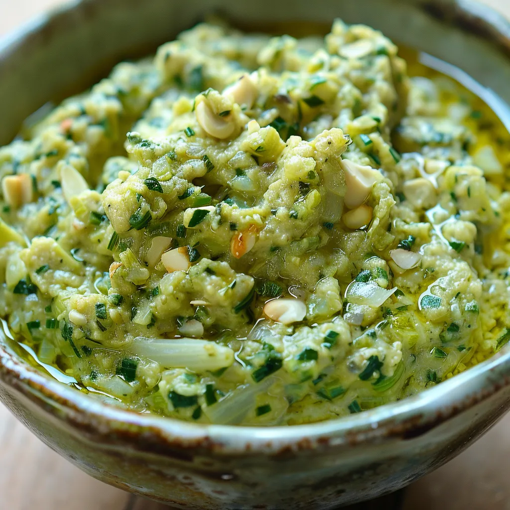 Préparation de rillettes végétales à base de verts de poireaux