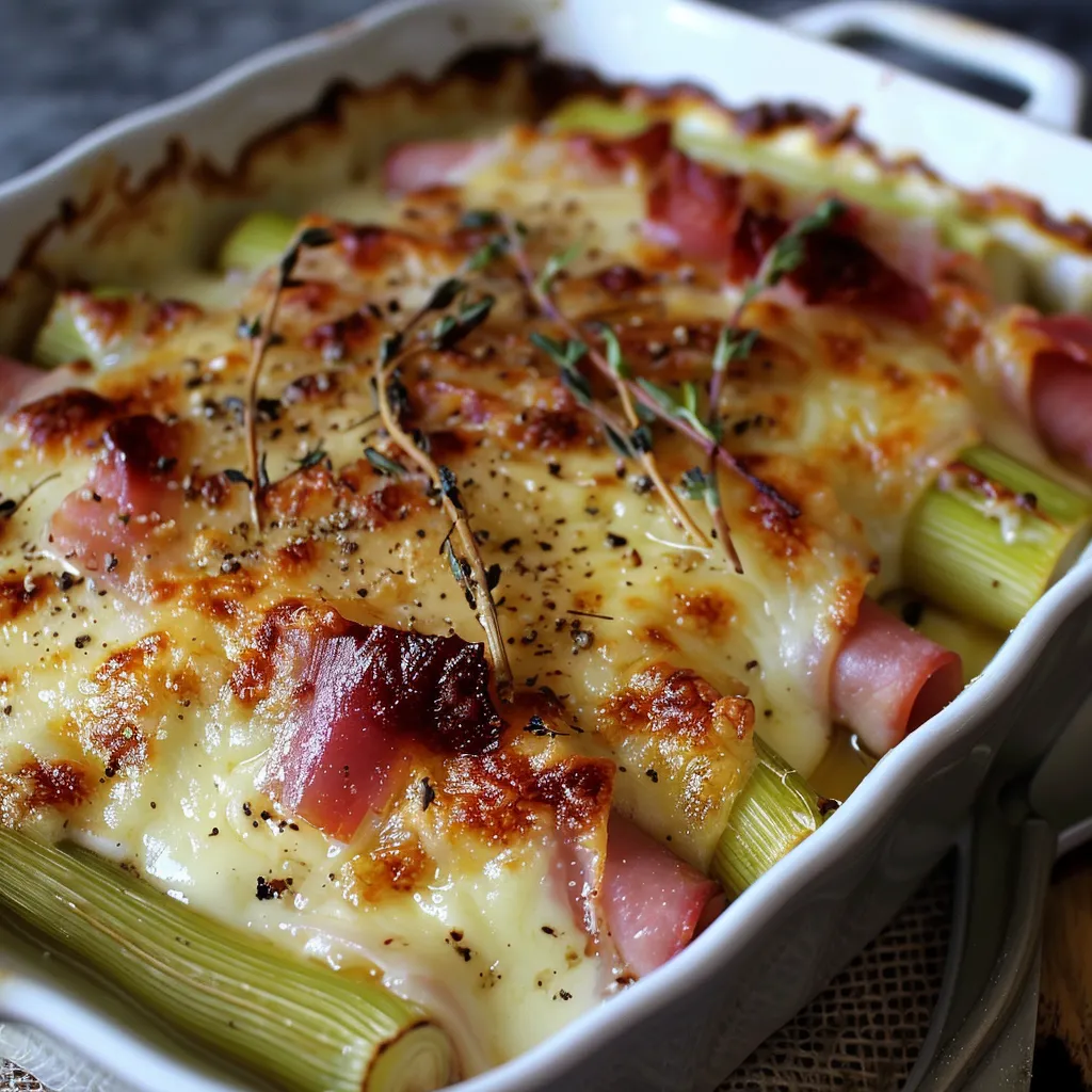 Gratin de poireaux au jambon - Recette traditionnelle