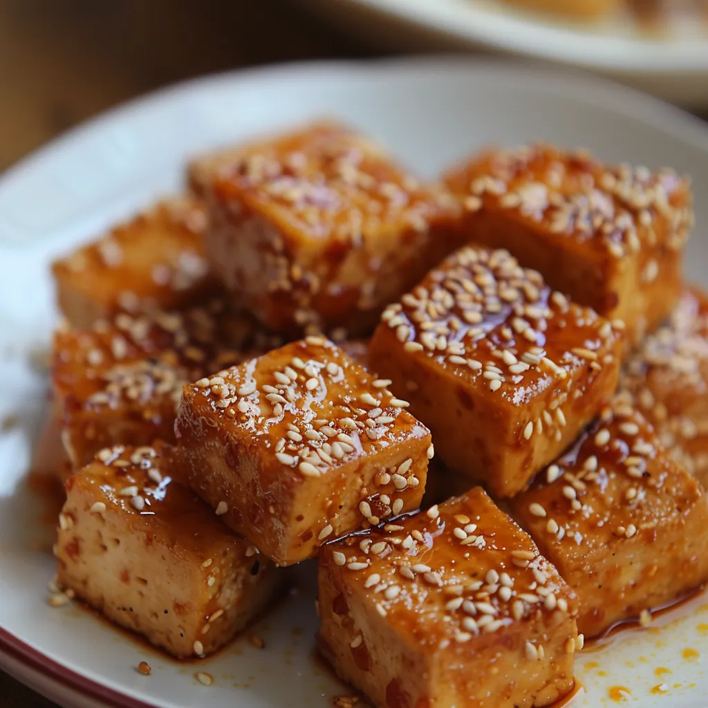 Tofu caramélisé et croustillant aux graines de sésame
