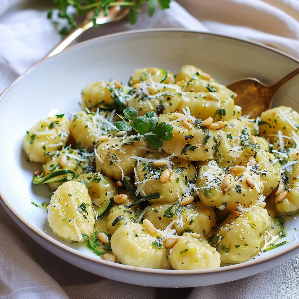 Délicieux gnocchis avec une sauce de courgette