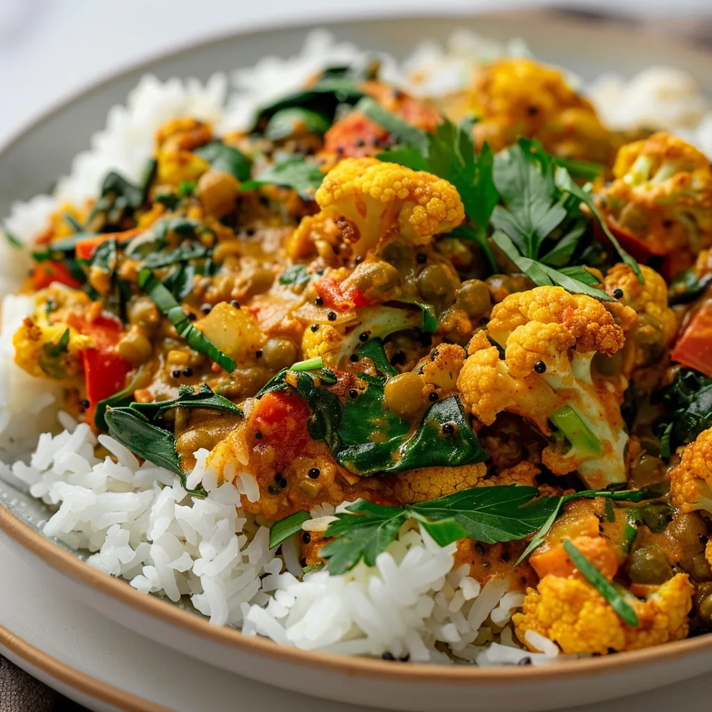 Curry végétalien de Chou-Fleur et Lentilles Vertes