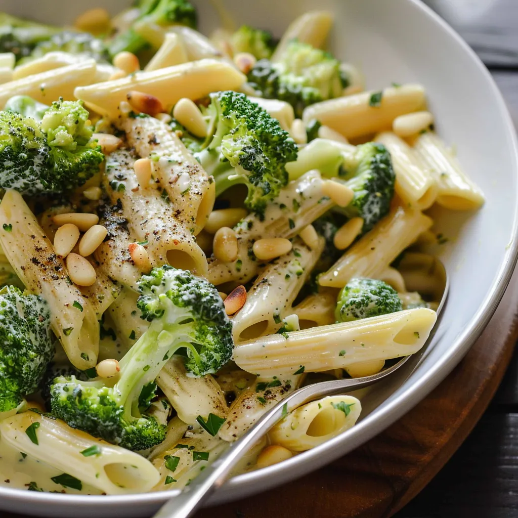 Pâtes crémeuses brocoli & pignons
