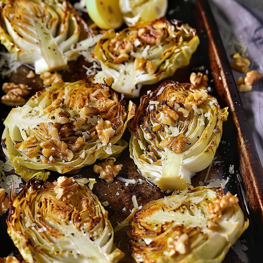 Tranches de chou rôti avec noix, Parmesan et citron