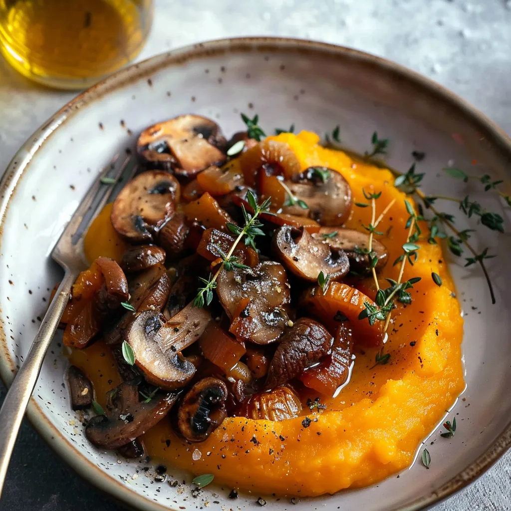 Plat Végétal : Purée de Butternut aux Épices et Mélange de Châtaignes
