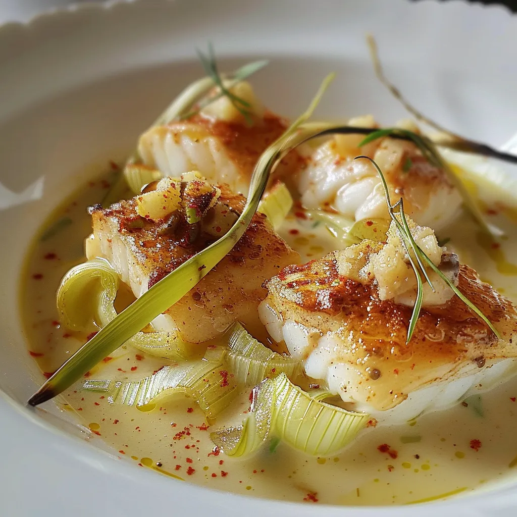 Recette de blanquette de cabillaud au curry et poireaux frits