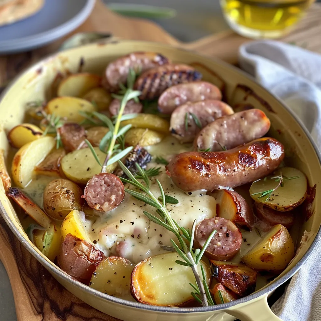 Recette de Mont d'Or aux saucisses de Montbéliard et pommes de terre